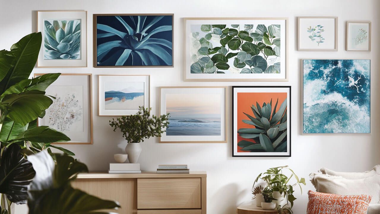 Gallery wall with art pieces