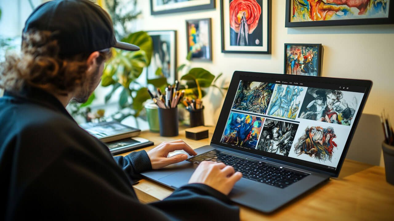 Artist creating a digital portfolio