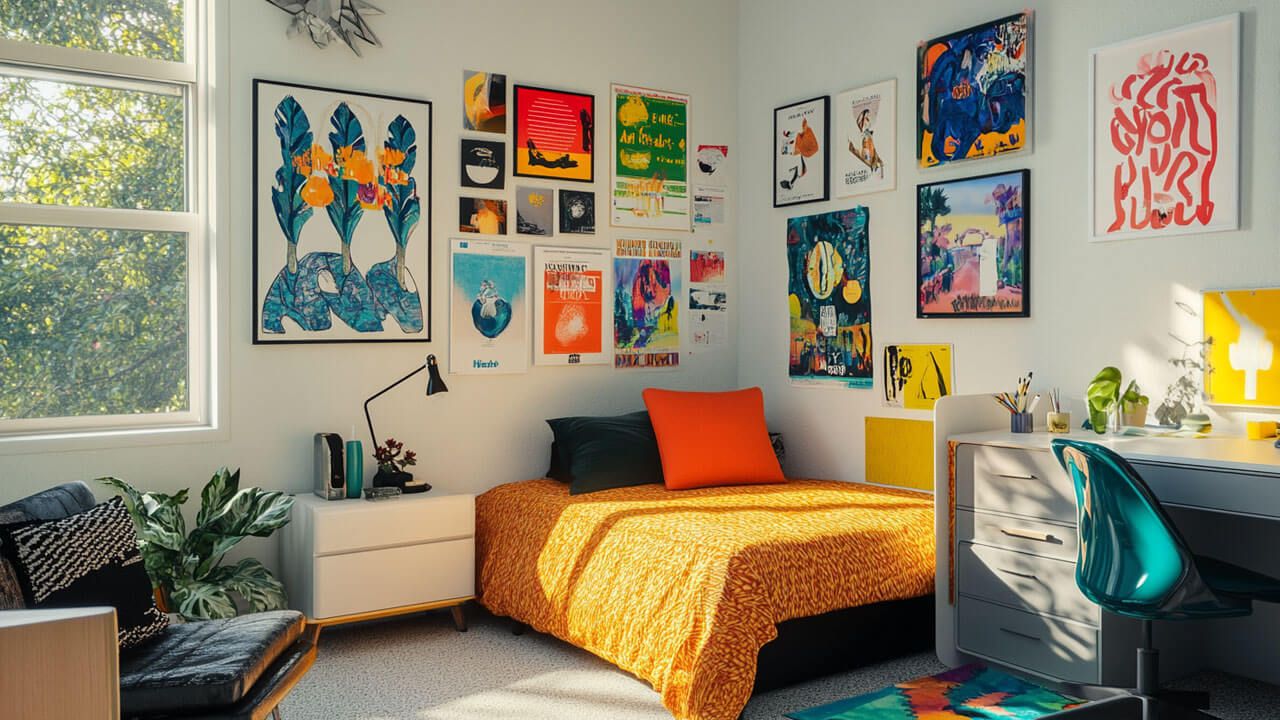 Room decorated with posters