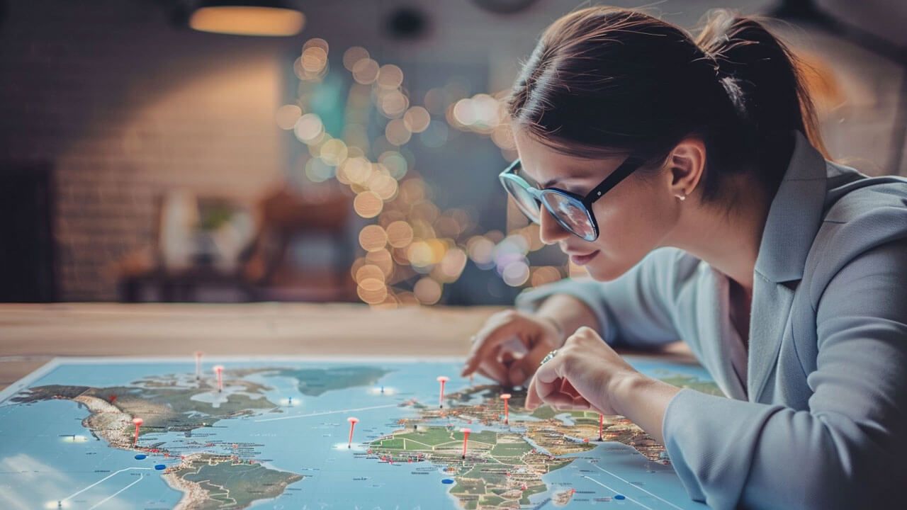 Businesswoman analyzing global data