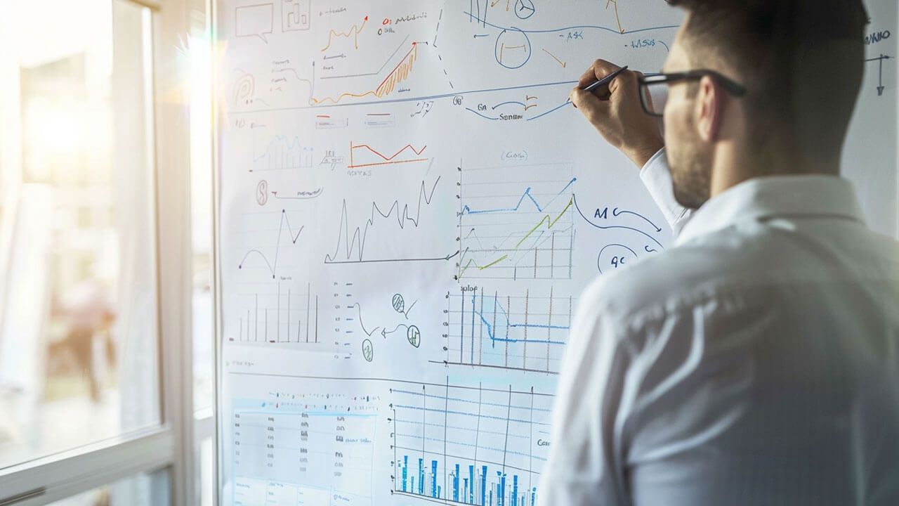 Businesswoman analyzing global data