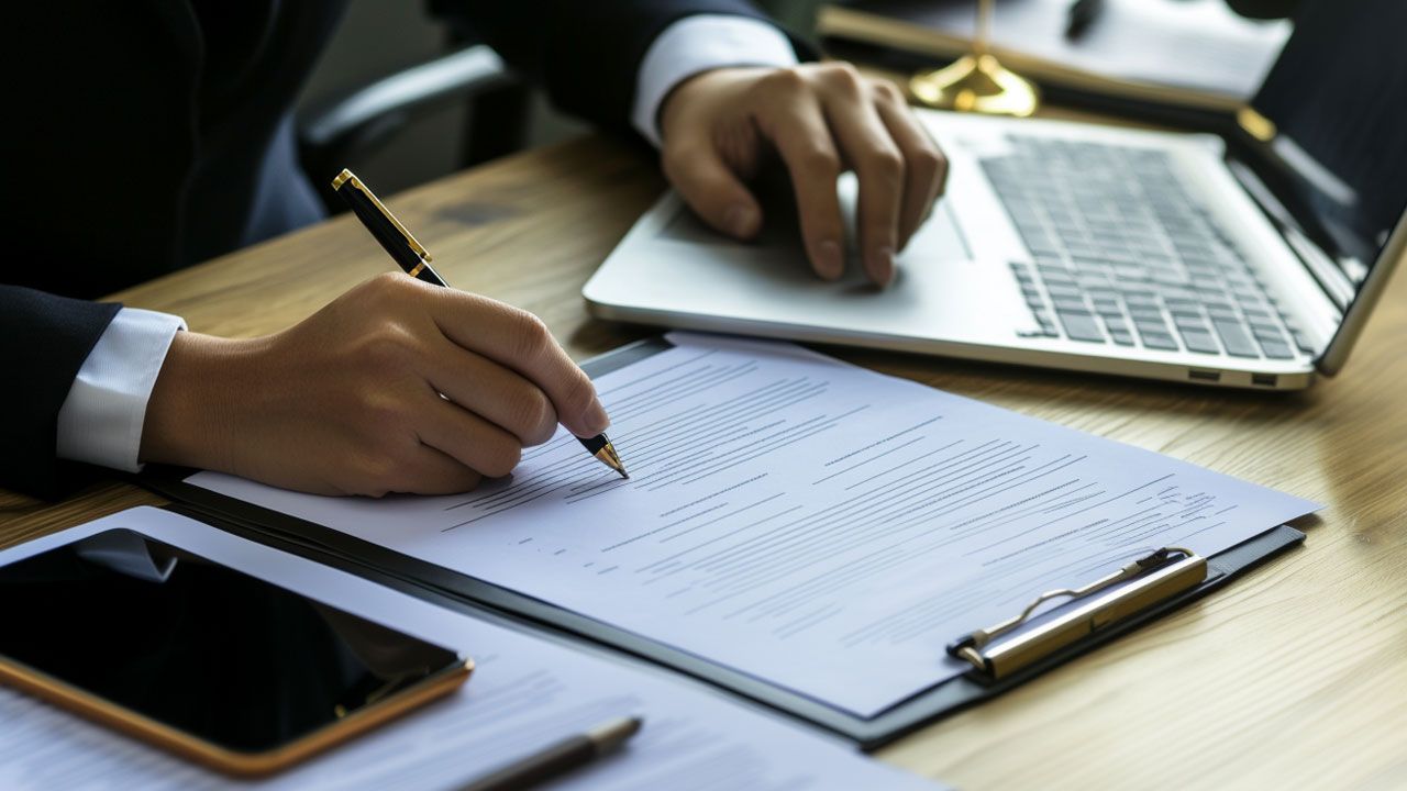 Person filling out legal forms
