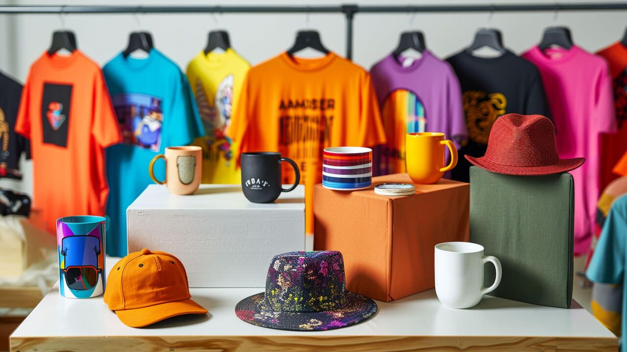 Diverse merch collection display