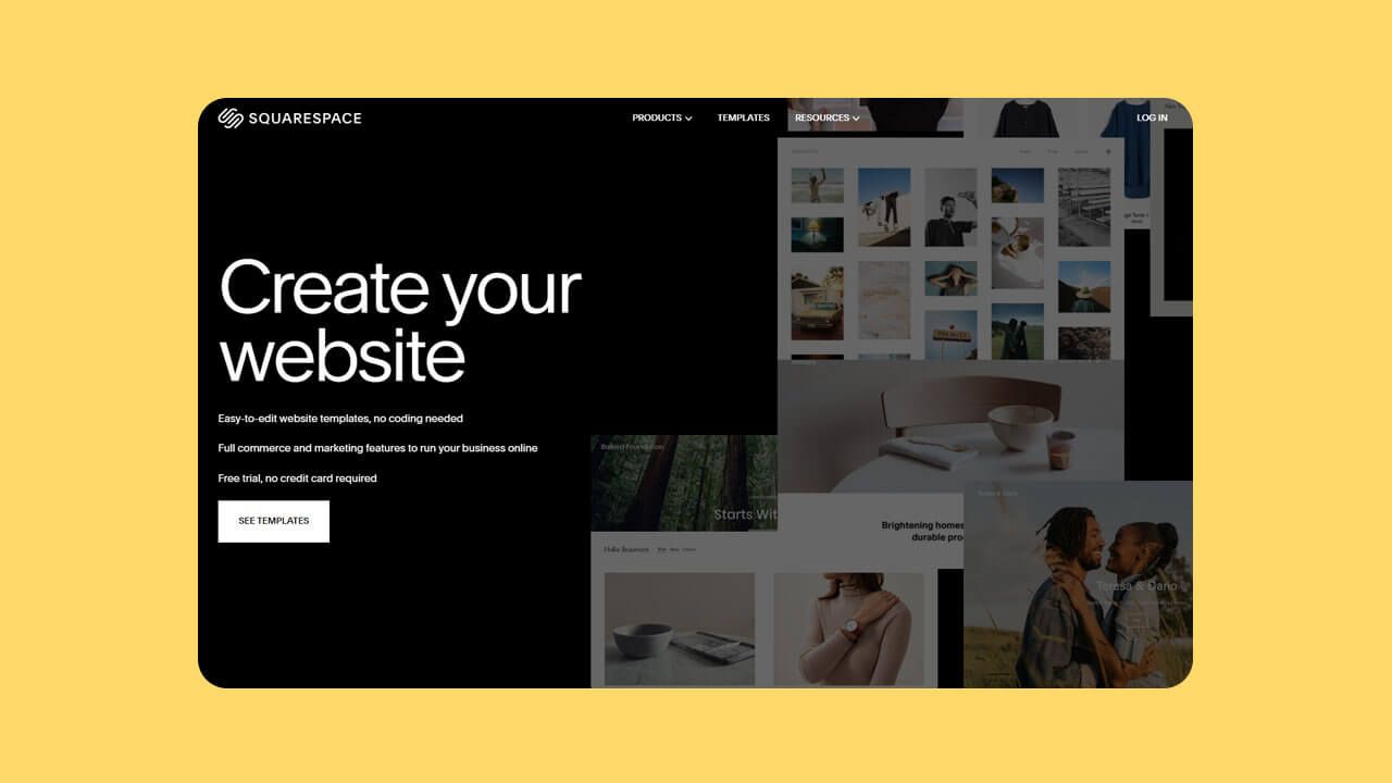 Screenshot of the Squarespace website