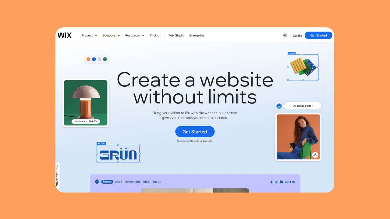 Screenshot of the Wix website