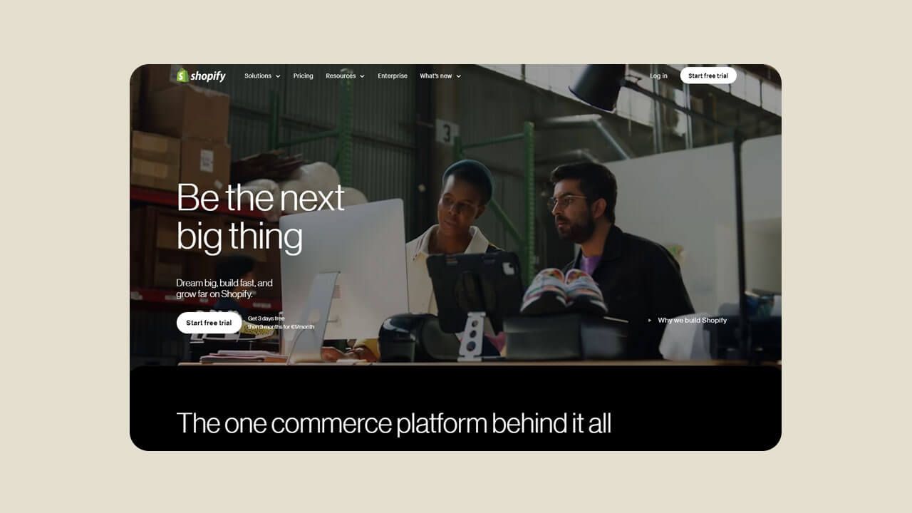 Screenshot of the Shopify website