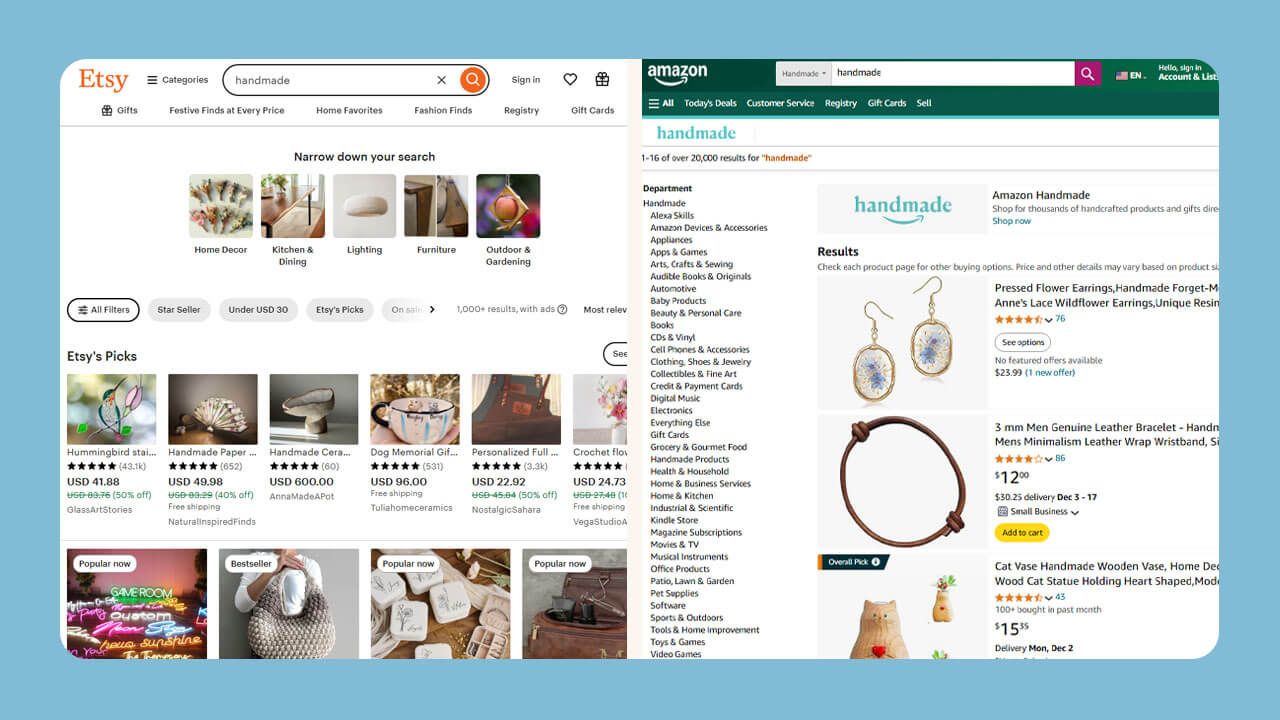 Amazon Handmade and Etsy comparison