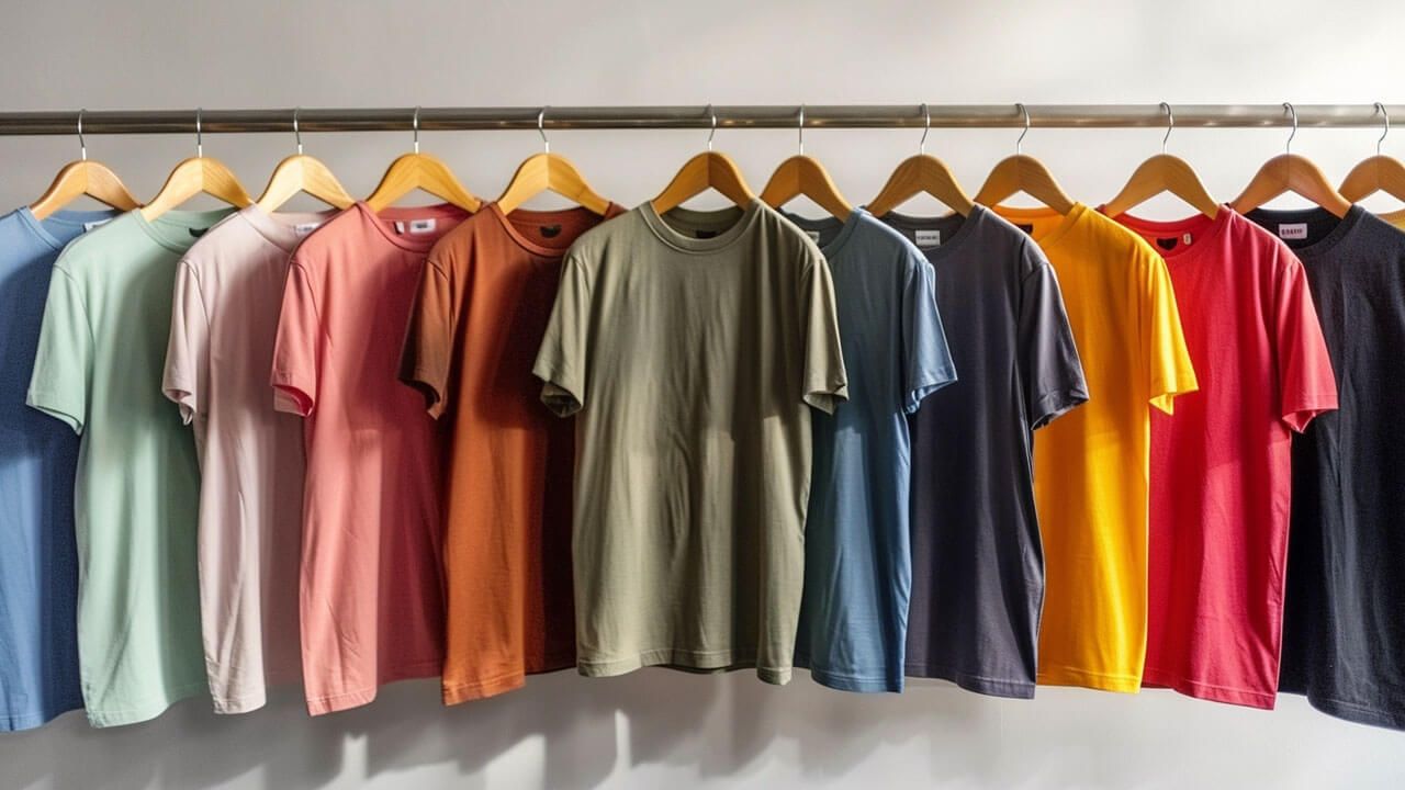 Assorted t-shirts displayed