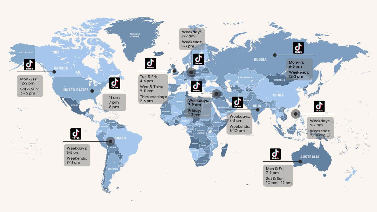 TikTok posting times by country map