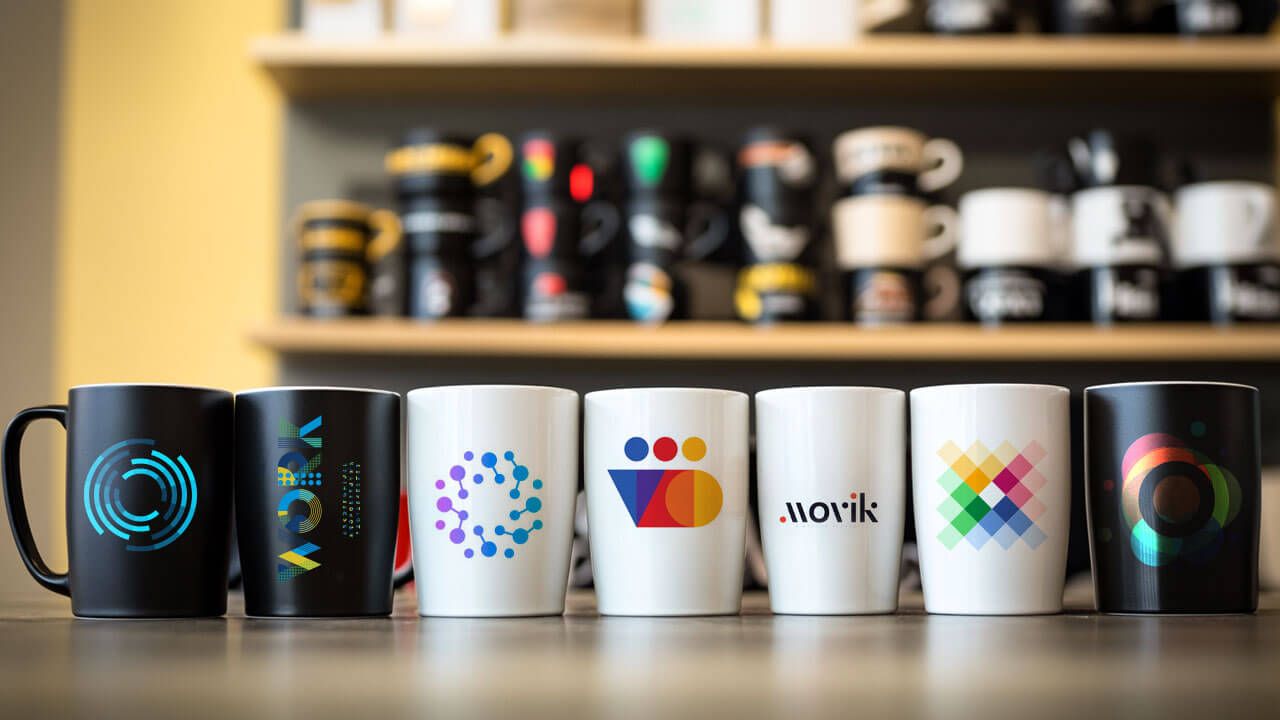 branded mugs display
