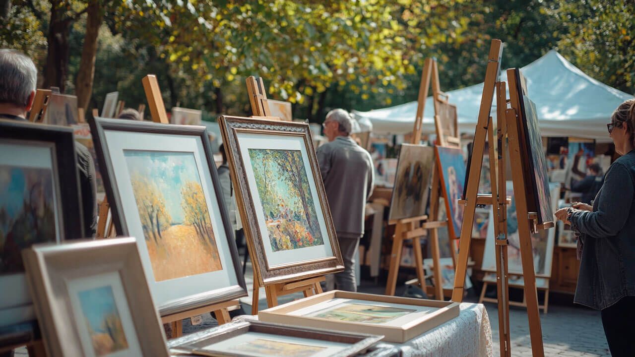 artist selling artwork at fair
