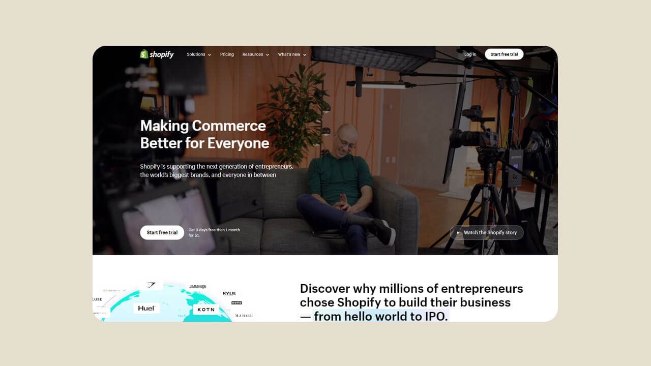 Screenshot of Shopify website
