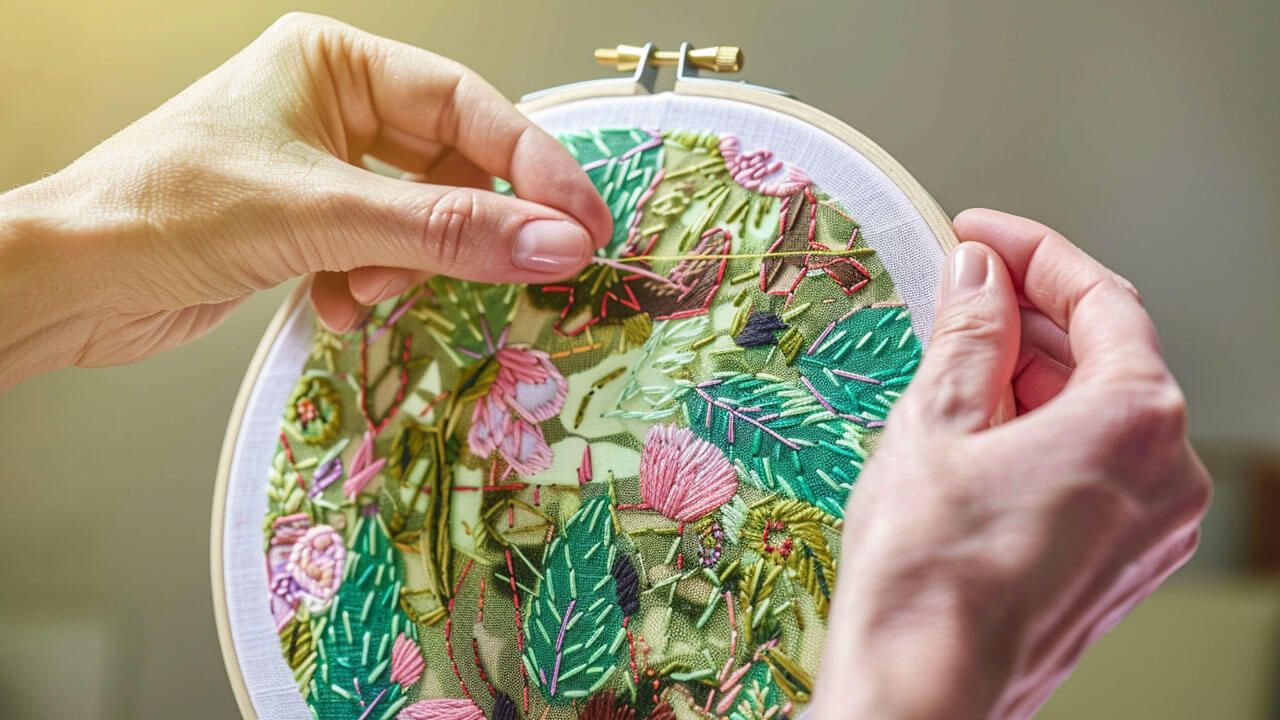 Floral embroidery in progress