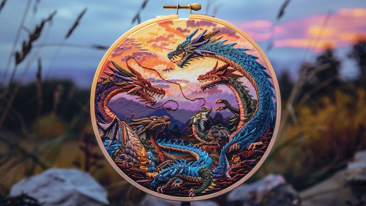 Fantasy-themed embroidery art