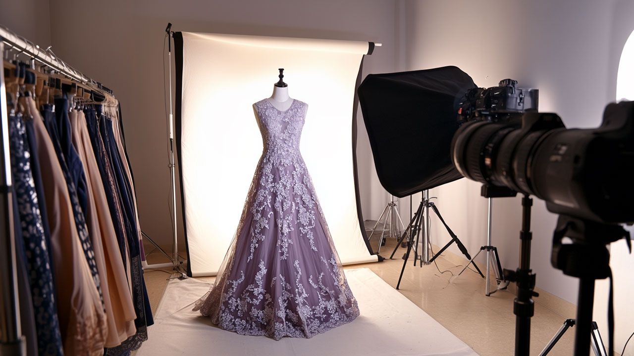 Fashion seller photographing a dress