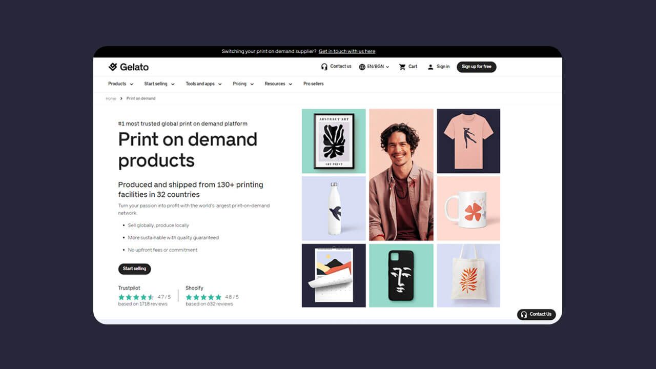 Gelato merch website homepage