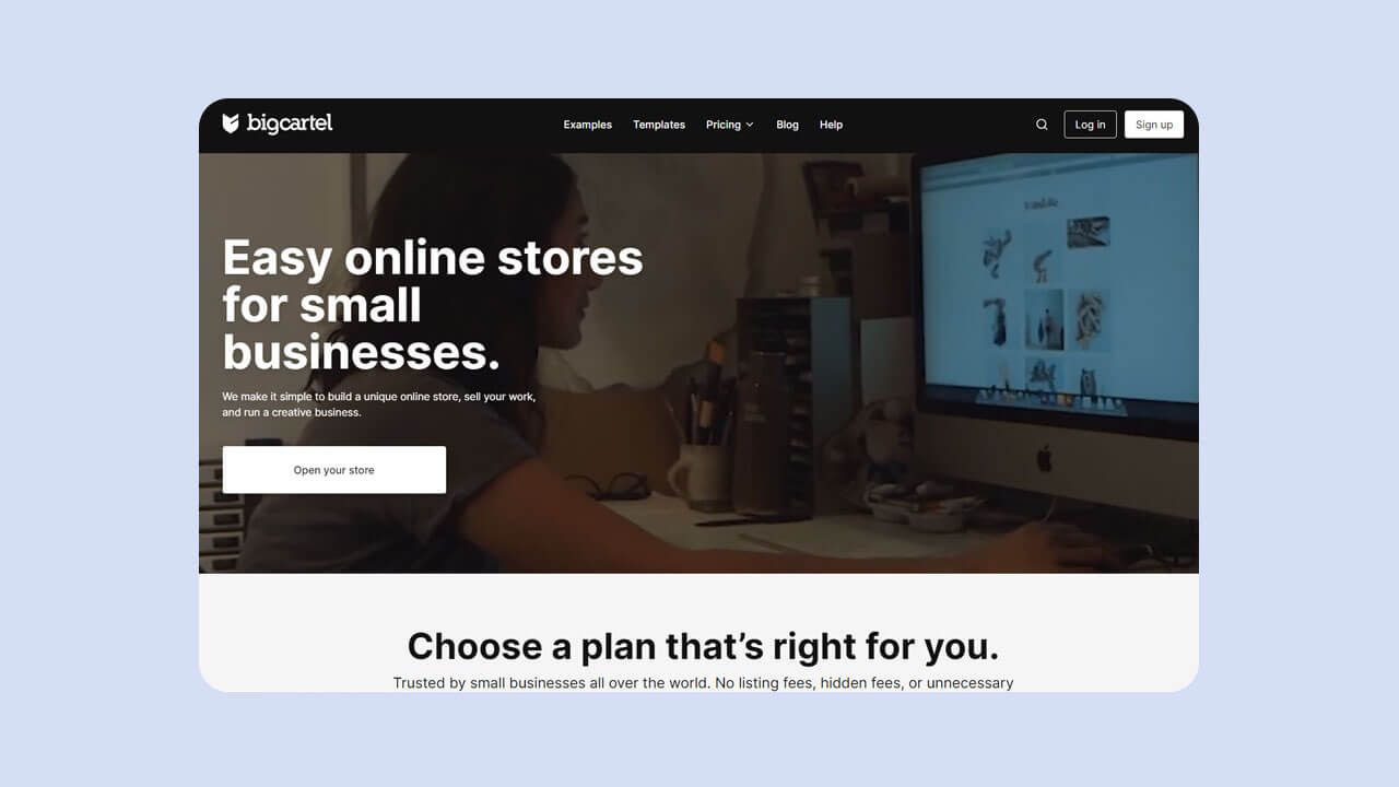 Big Cartel merch website homepage