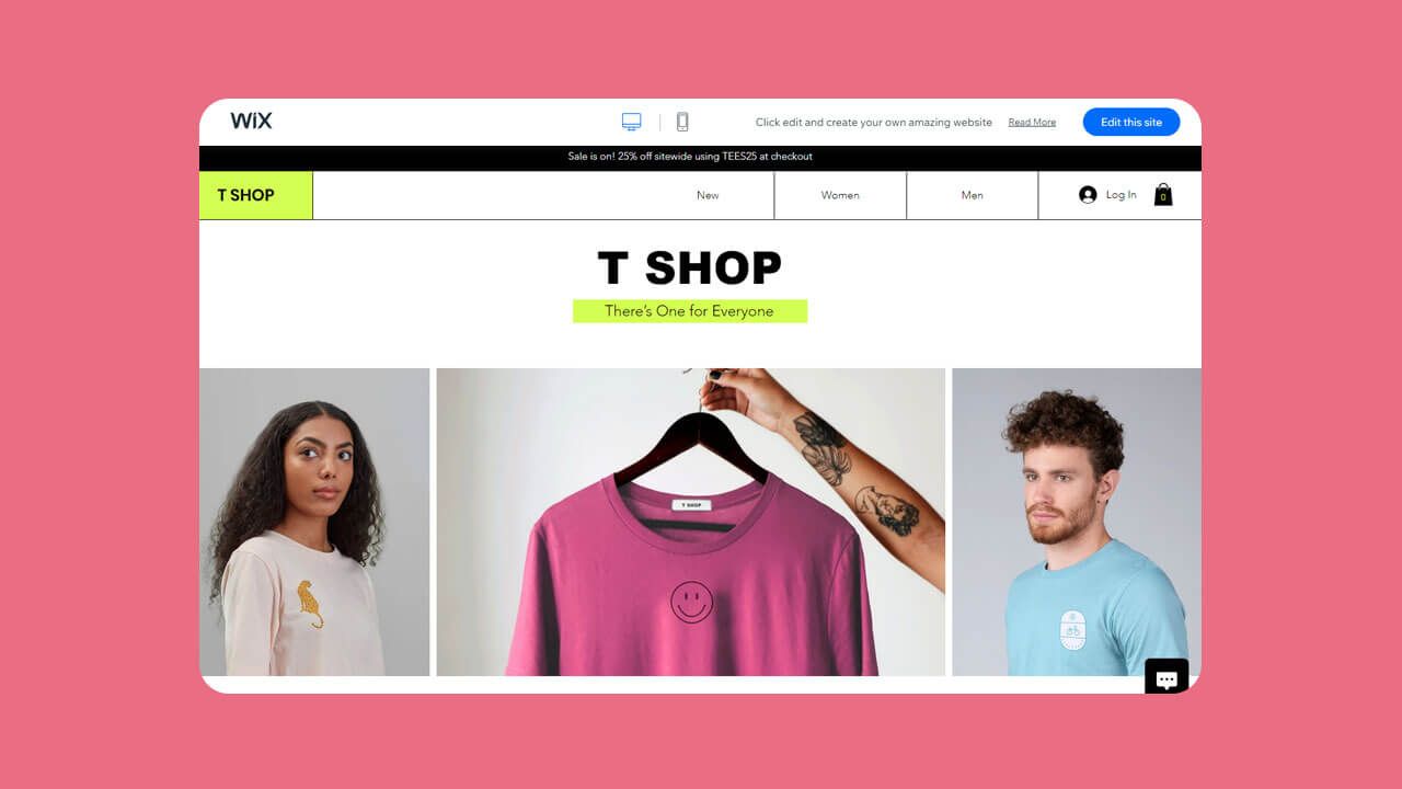 Screenshot of the T-shirt shop website template