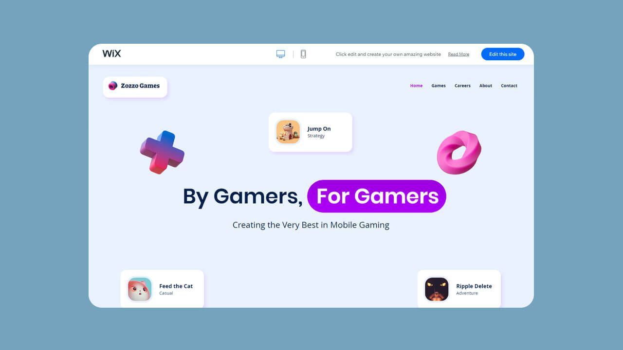 Screenshot of the gaming company website template