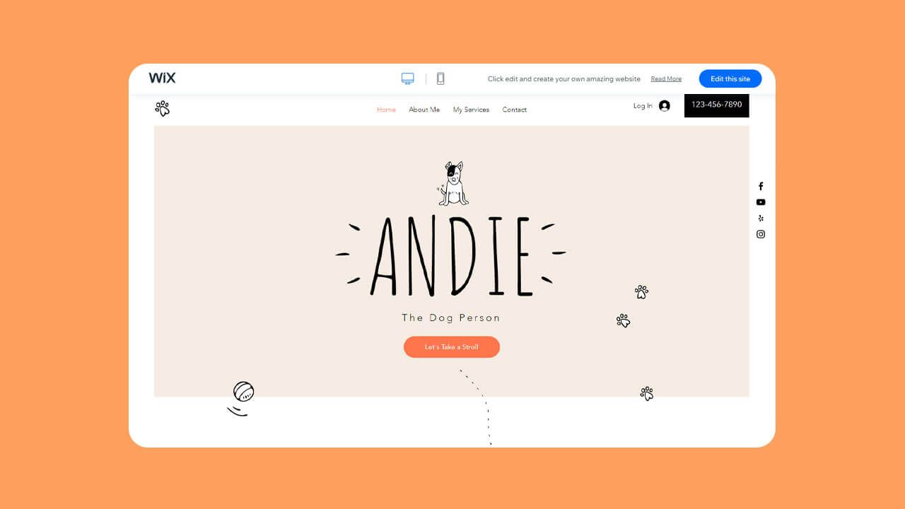 Screenshot of the dog walking template