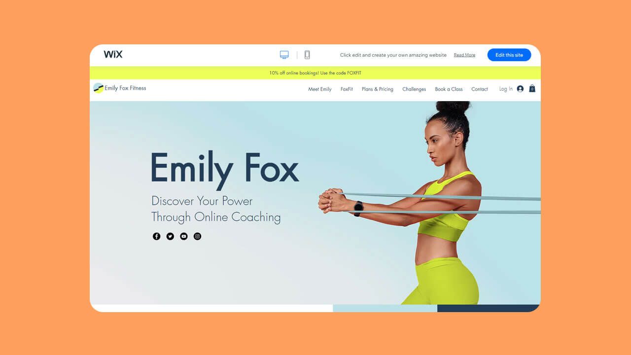 Screenshot of the fitness trainer template