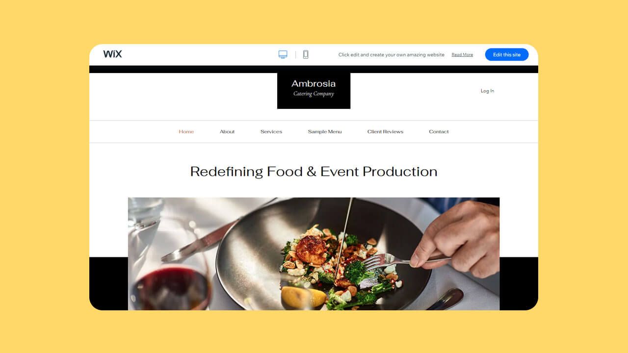 Screenshot of the catering company template
