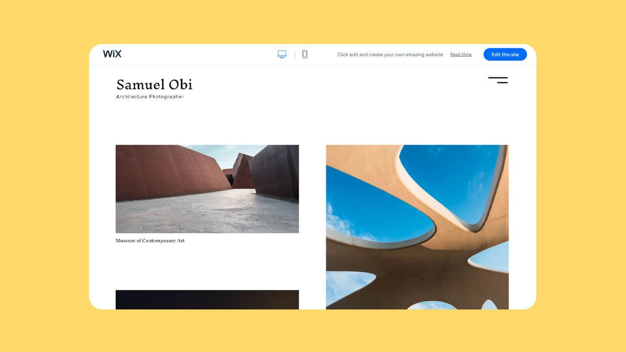 Screenshot of the art photographer template