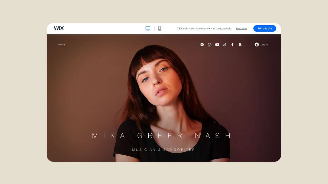 Screenshot of the musician template