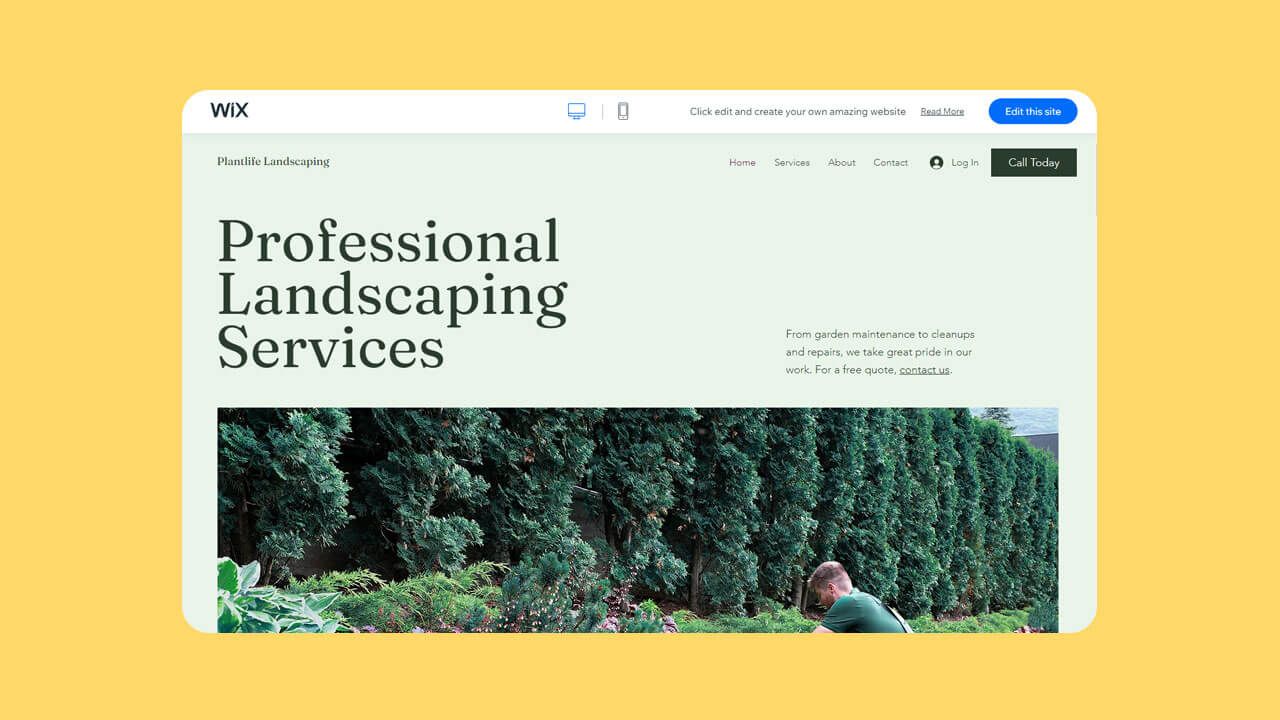 Screenshot of the landscaping services template