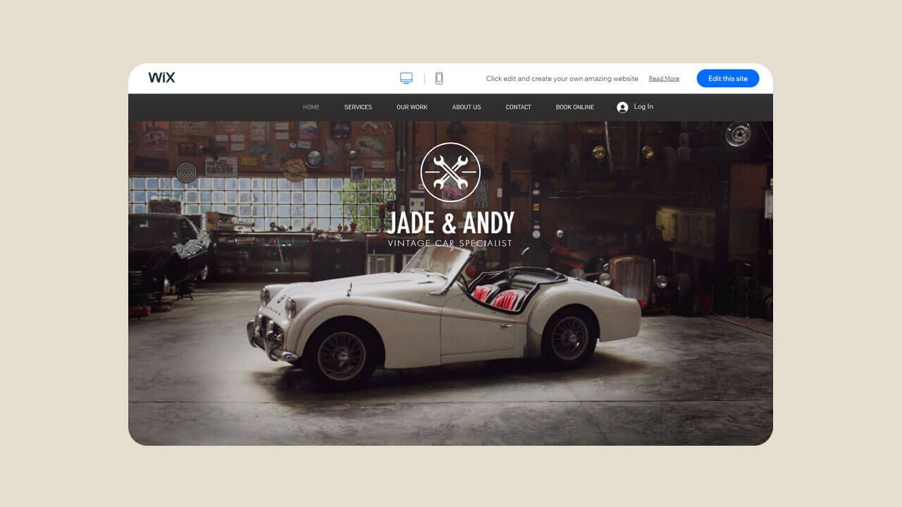 Screenshot of the vintage car garage template