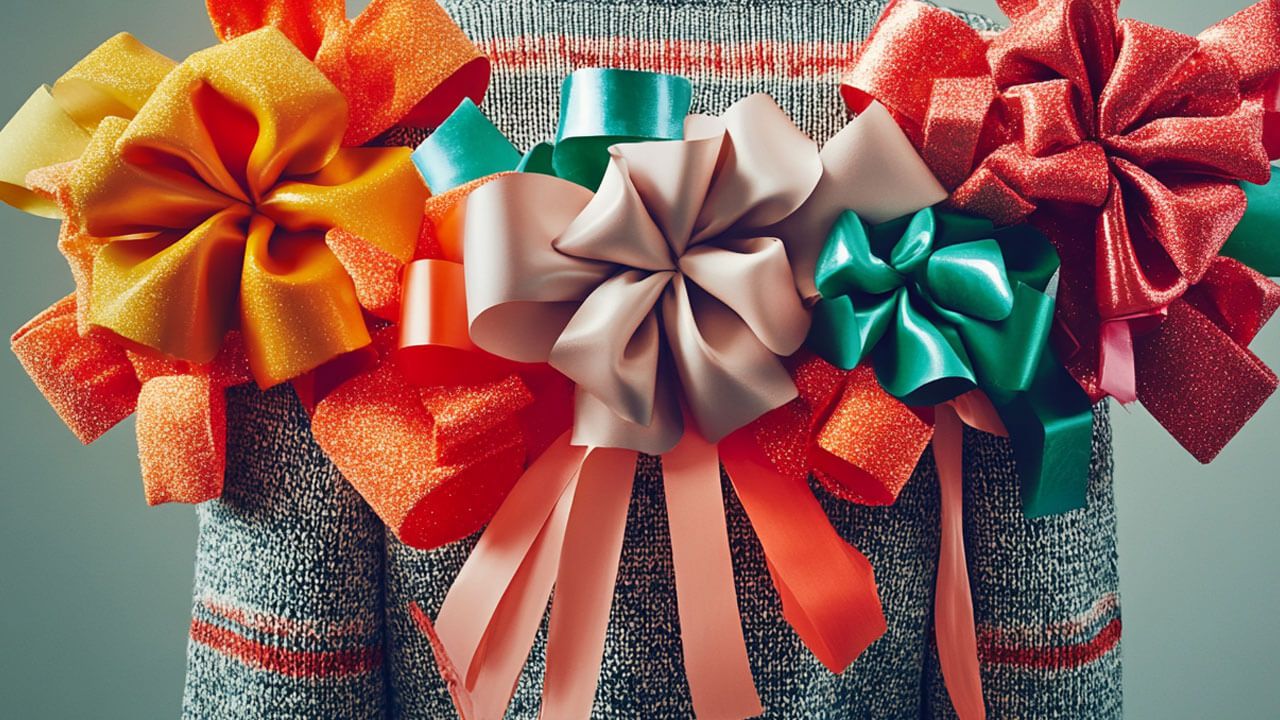 Sweater with gift bows and ribbons
