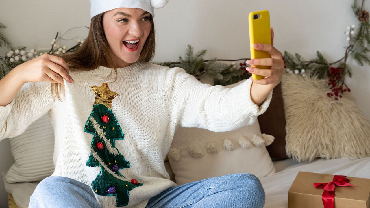 Christmas tree-themed ugly sweater
