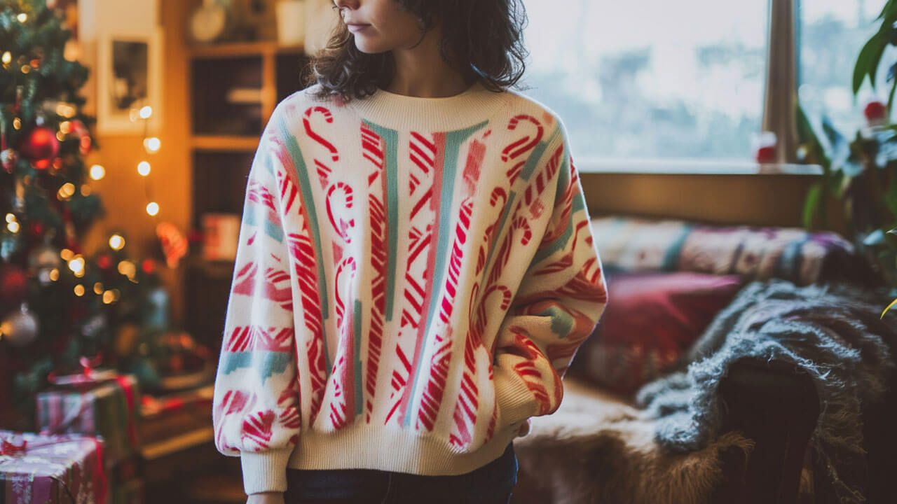Candy cane-themed sweater