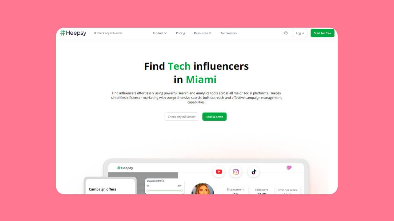 Heepsy Influencer marketing platform website