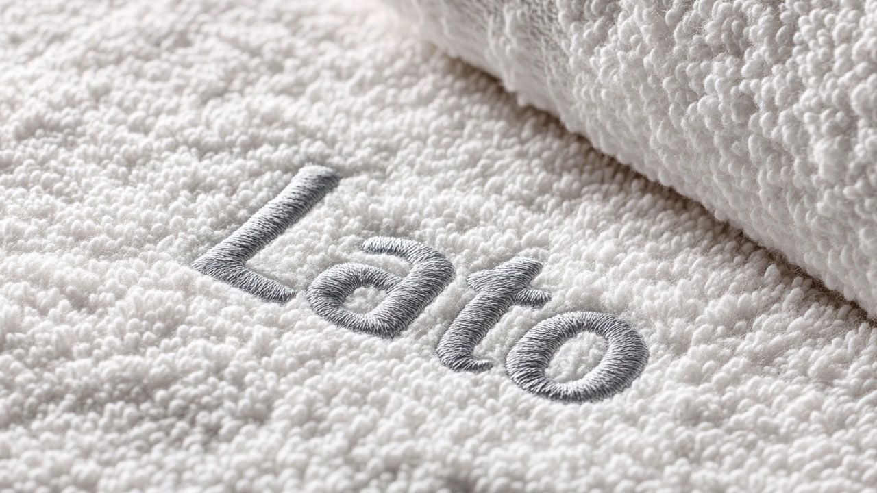 Lato font embroidered on towel