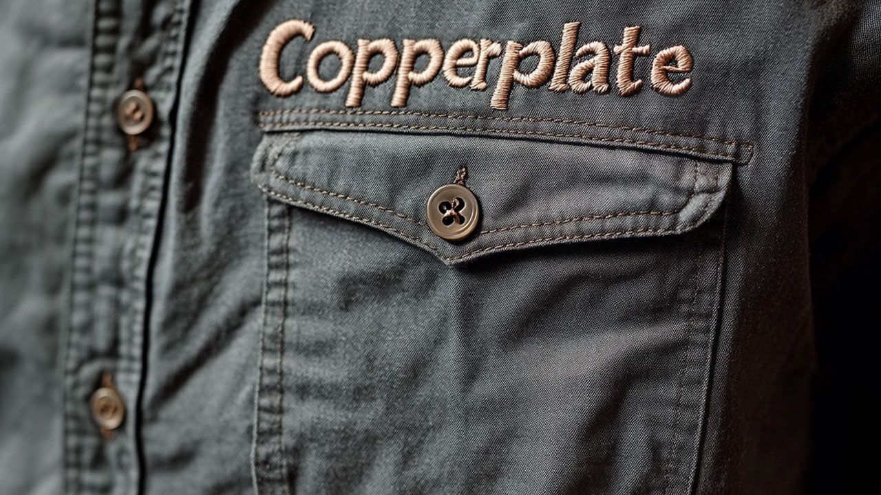 Copperplate font embroidered on shirt