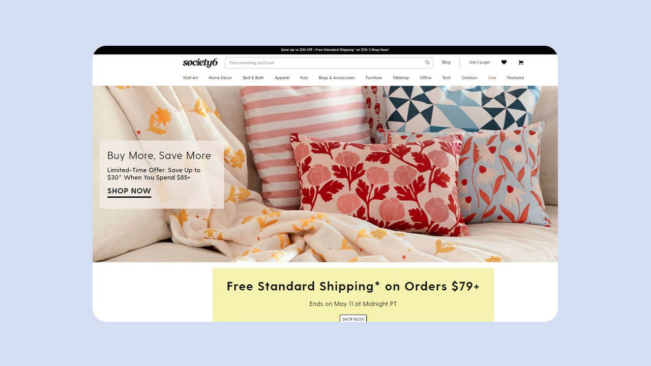Society6 homepage