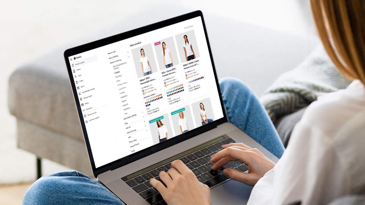 Person browsing shirt options on Gelato