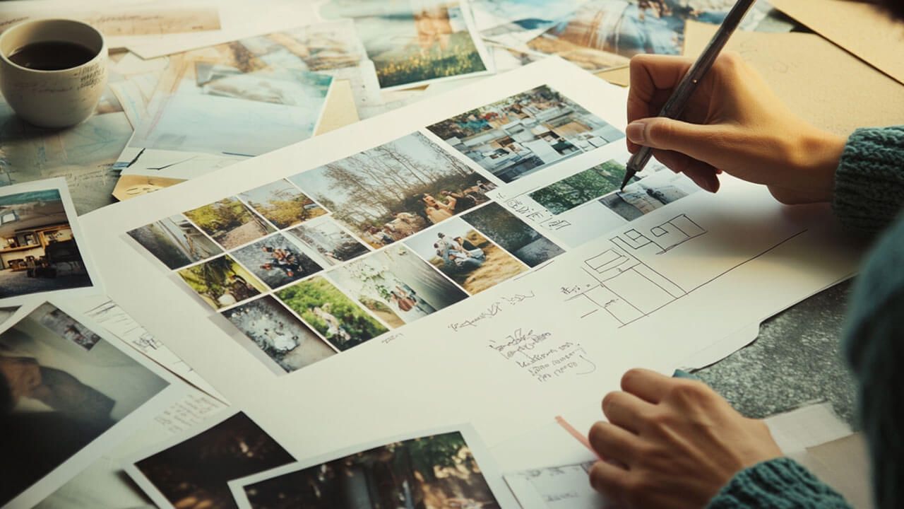 Person planning photo book layout