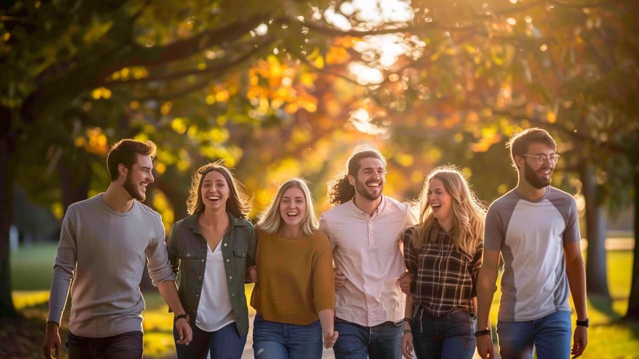 Smiling group enjoying late summer