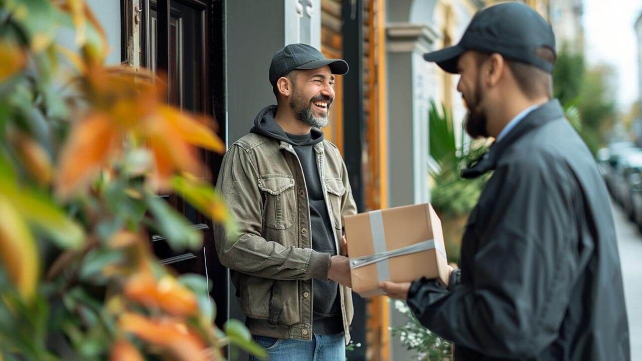 Eager customer receiving package