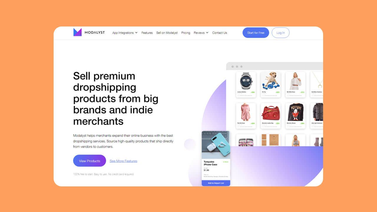 A screenshot of the Modalyst dropshipping website