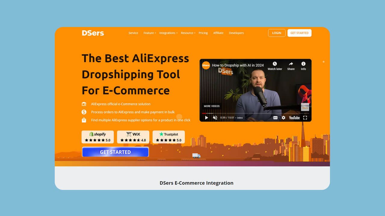 A screenshot of the Dsers dropshipping website