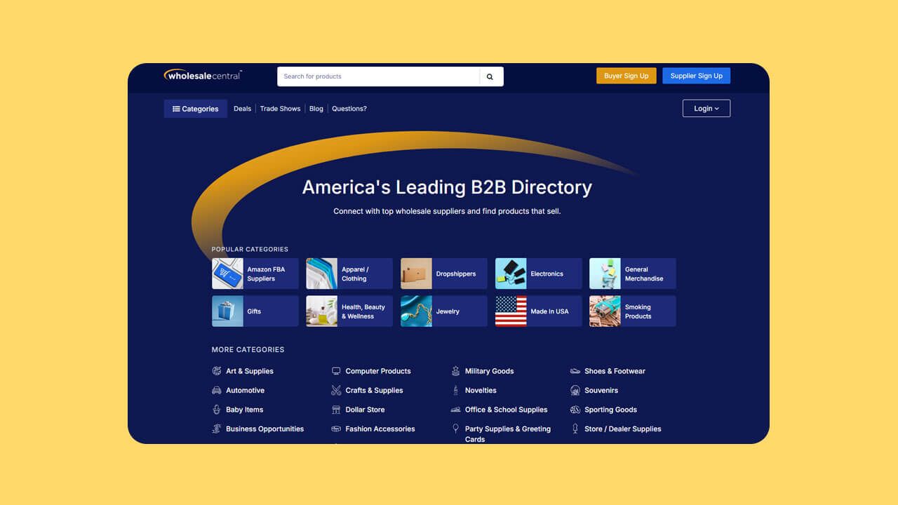 A screenshot of the Wholesale Central dropshipping website