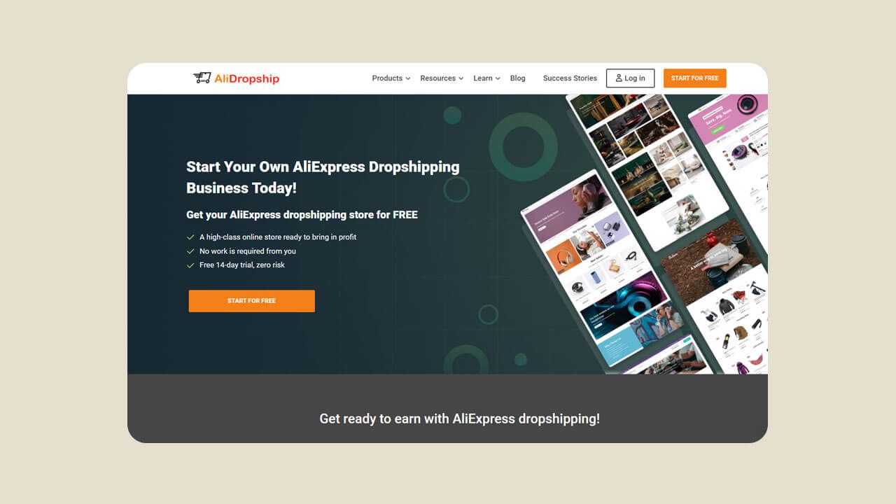 A screenshot of the AliDropship dropshipping website