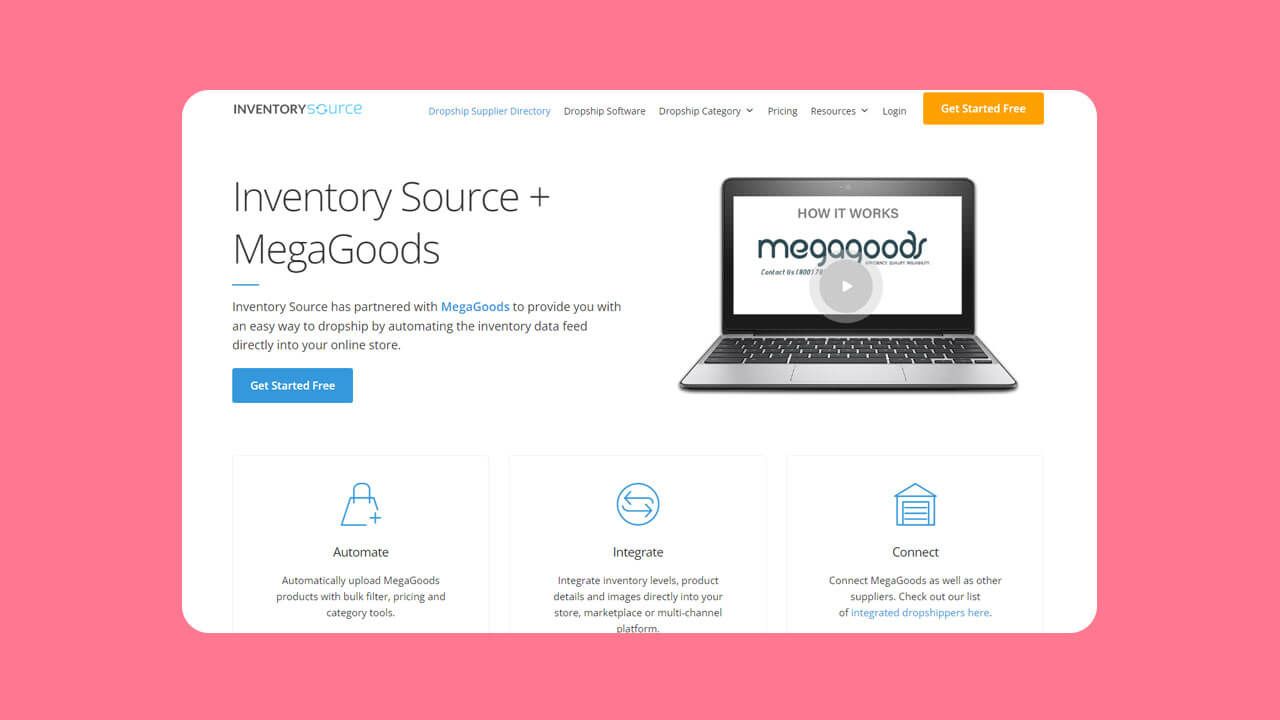A screenshot of the Megagoods dropshipping website