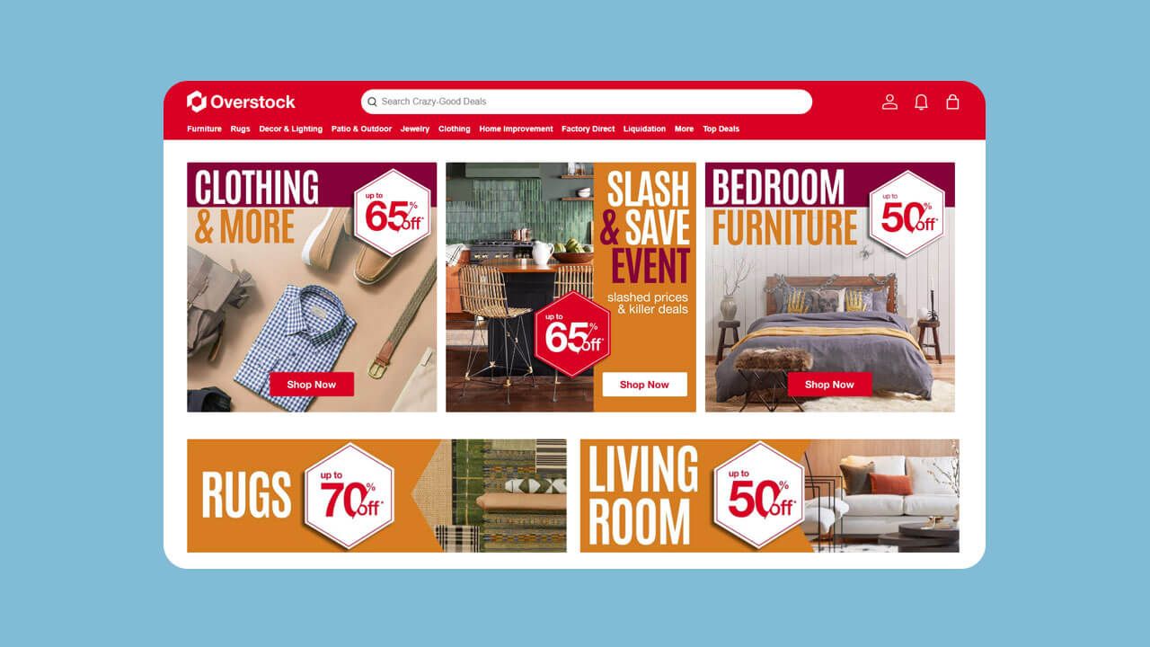 A screenshot of the Overstock dropshipping website
