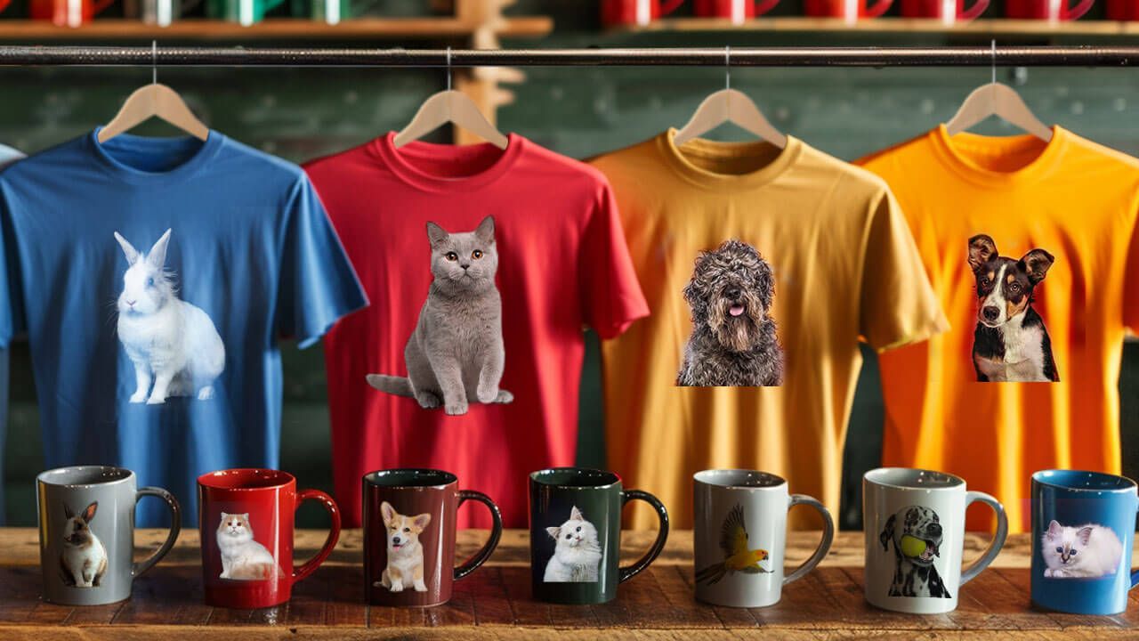 Pet photo mugs and t-shirts