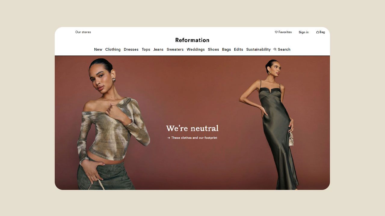 Screenshot of Reformation fashion website