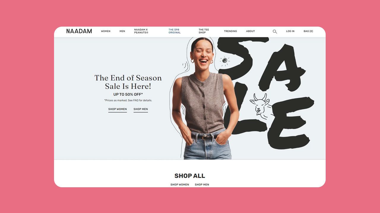 Screenshot of Naadam fashion website
